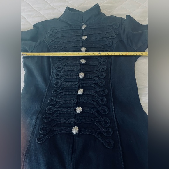 Tripp NYC Black denim jacket blazer long Military band coat cord embroidery US S - Picture 10 of 16